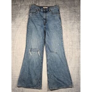 Levis Premium High Loose Flare Jeans Womens 29 Blue Distressed Wide Leg Denim